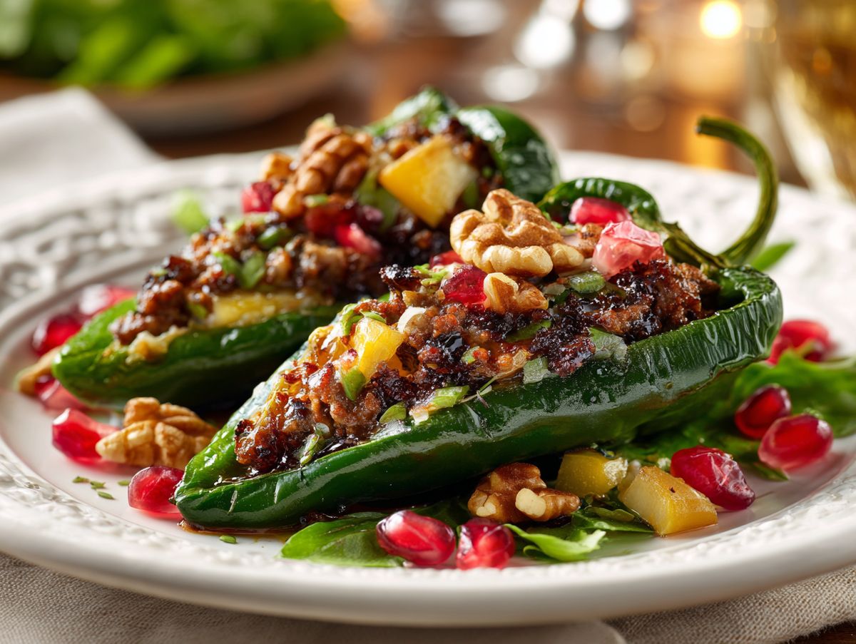 Chiles en Nogada mit Walnuss und Granatapfel
