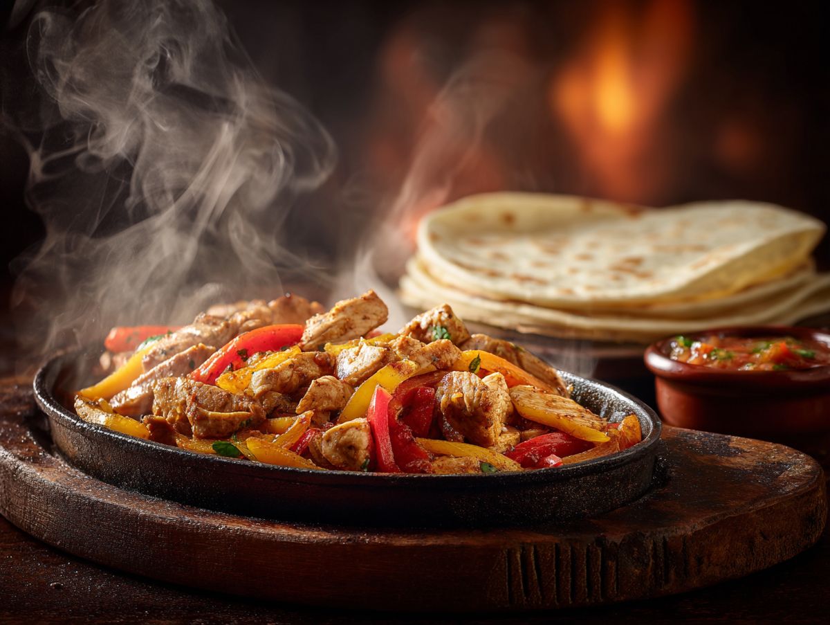 Hähnchen-Fajitas auf heißer Pfanne